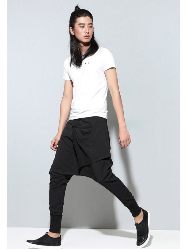 Loose Elasticity Waist False Two Harem Pants