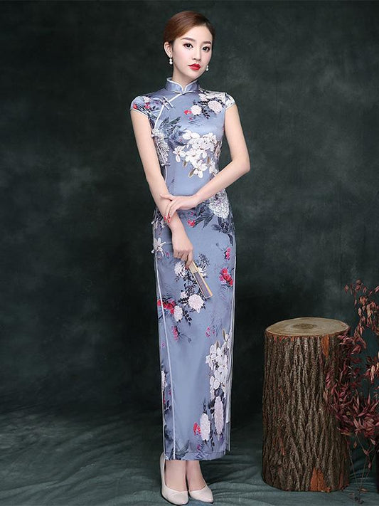 Printed Split-side Vintage Long Cheongsam