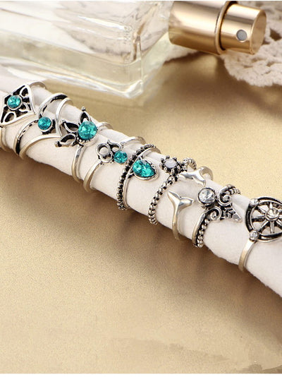 9PCS Vintage Leaf&Beads Rings Accessories