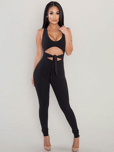 Front Bandage Hollow Out Jumpsuits