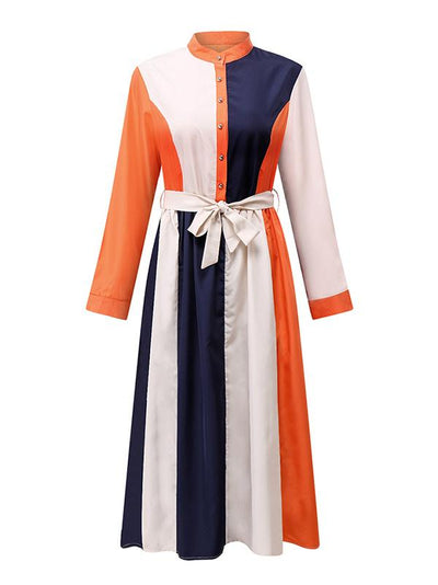 2019 Spring New Contrasting Colour Dress with Belt