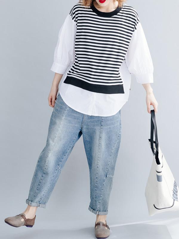 Casual False-two Striped Top