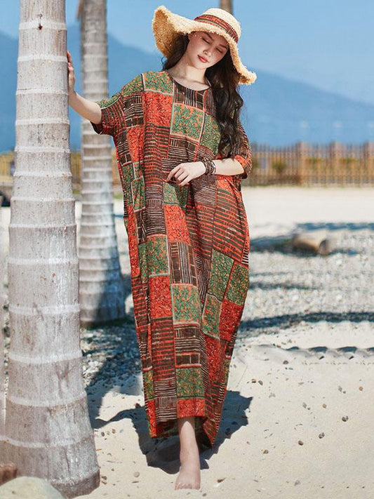 2019 Summer New Original Fashion Loose Oversize Bamboo Hemp Maxi Dress