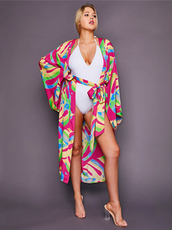 Bohemia Printed Belted Long Sleeves Cover-Up