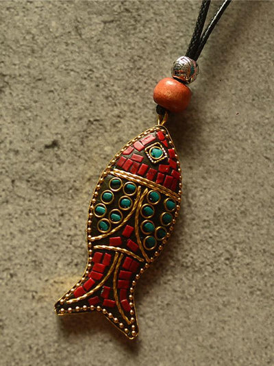 Ethnic Style Colored Fish Long Necklace