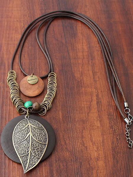 Natural Pendant Rings Leaf Combo Necklace