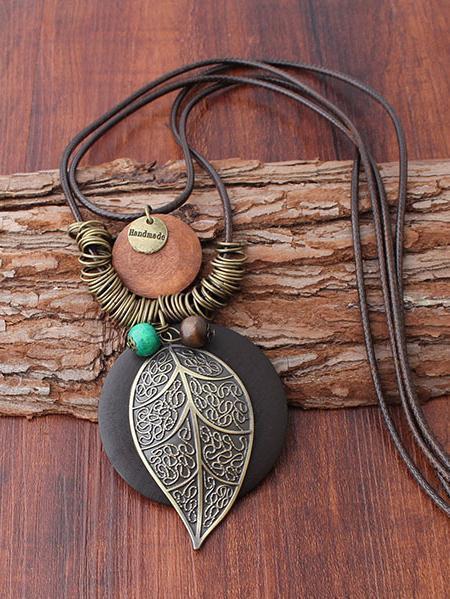 Natural Pendant Rings Leaf Combo Necklace