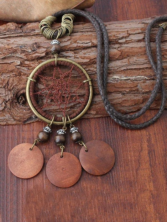 Original Net Ring Necklace Combo with Round Wooden Pendant