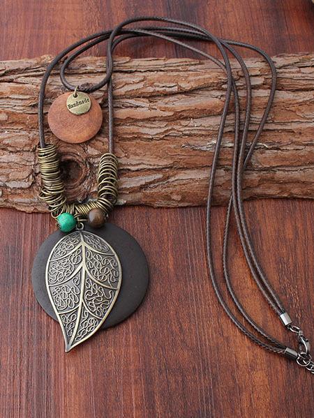 Natural Pendant Rings Leaf Combo Necklace