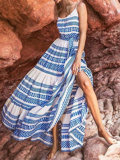 Beach Printed  Spaghetti-neck Maxi Dress