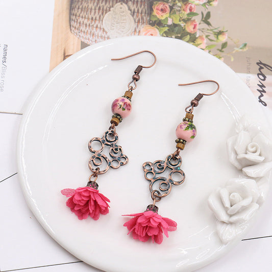 Vintage alloy ceramic lace earrings