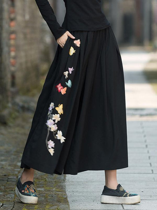 National Embroidered Wide Leg Loose Casual Pant