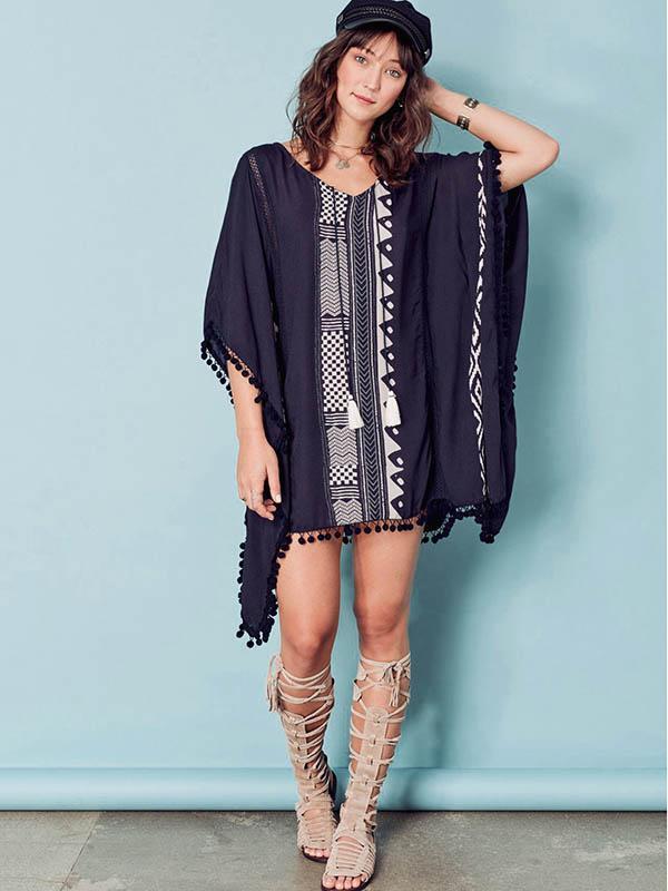 Lacy Pompom Loose Cover-up Top