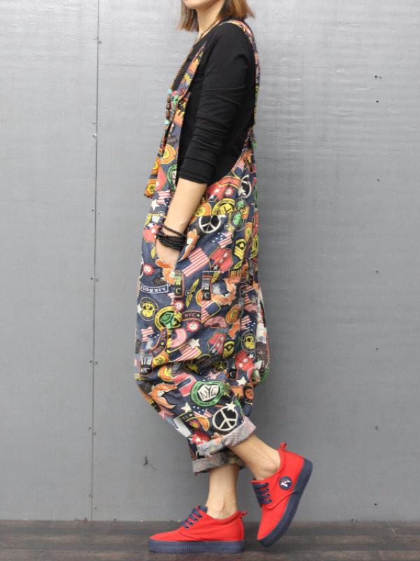 ORIGINAL COLORFUL CARTOON FLORAL PRINTED JUMPSUITS