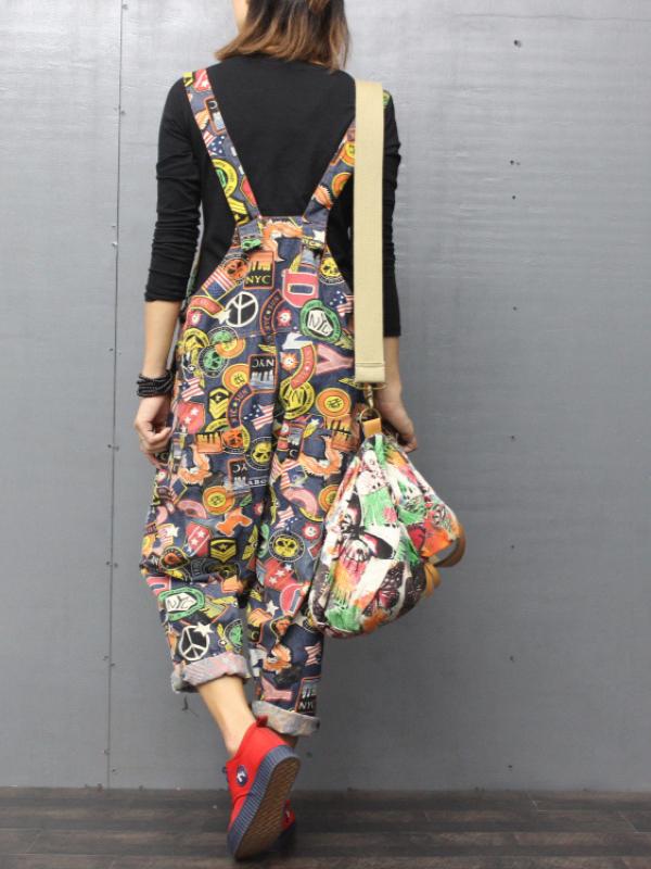 ORIGINAL COLORFUL CARTOON FLORAL PRINTED JUMPSUITS