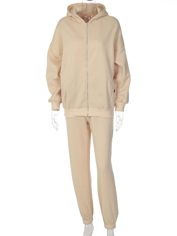 Loose Solid Color Sweatshirt&Pants Suits