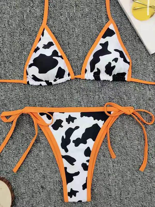 Sexy Spaghetti-Neck Bandage Hemming Bikini Swimsuit