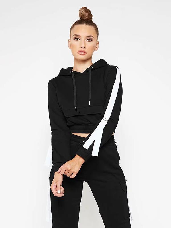 Contrast Trim Hood Sweatshirts And Harem Pants Suits