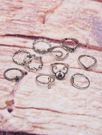 2 Styles Bohemian Vintage Silver Plated Rings Accessories