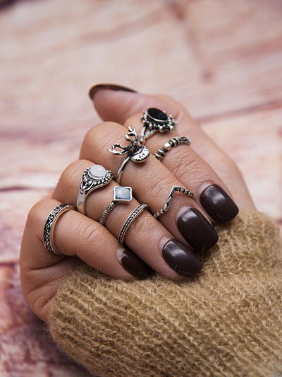 2 Styles Bohemian Vintage Silver Plated Rings Accessories