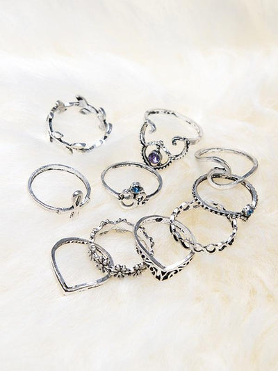 2 Styles Bohemian Vintage Silver Plated Rings Accessories