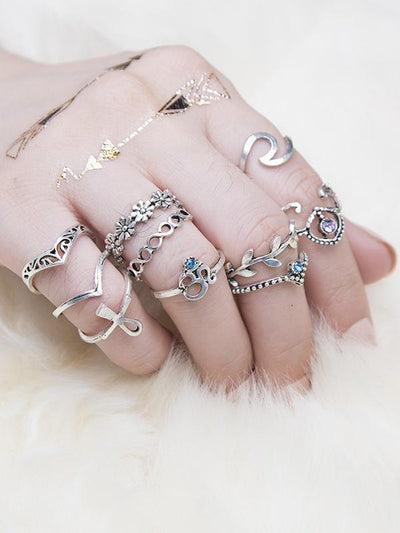 2 Styles Bohemian Vintage Silver Plated Rings Accessories