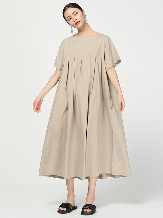 Ramie Loose Solid Round-neck Long Dress