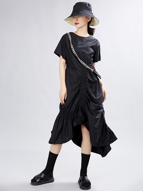 Summer Asymmetric Solid Ruffled Dress