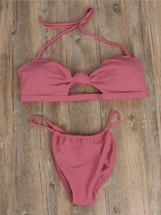 Sexy Backless Knotted Bandage Split Type Bikini Swimsuit