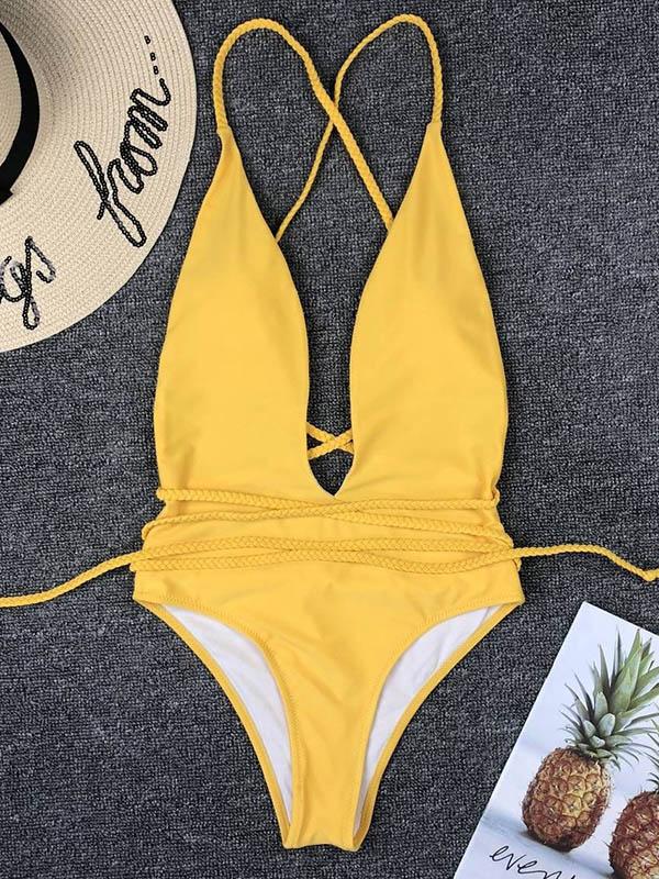 Solid Backless One-Piece Swimsuit