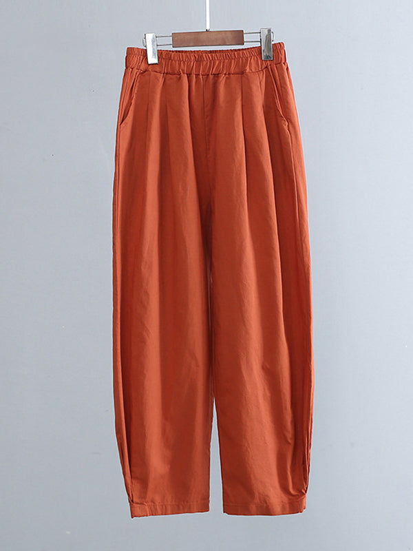 Casual Loose Solid Color High Waisted Cropped Pants