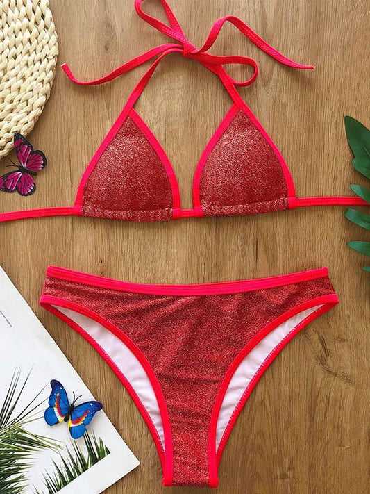 Sequined Triangle Split Bikini Swimsuit