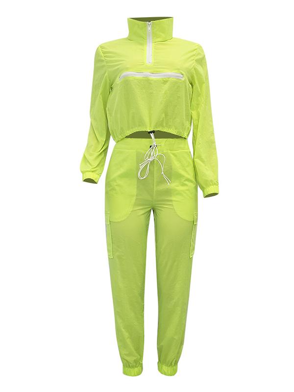 Zipper Crop Sweatershirt And Track Pants Suits