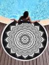 Black Background Lotus Flower Printed Beach Mats