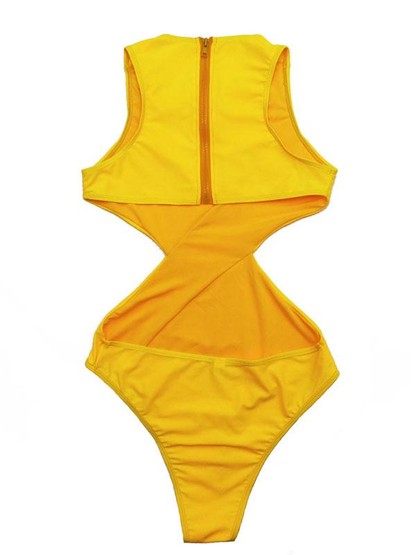 Bandage Plain Yellow One-piece Swimwear