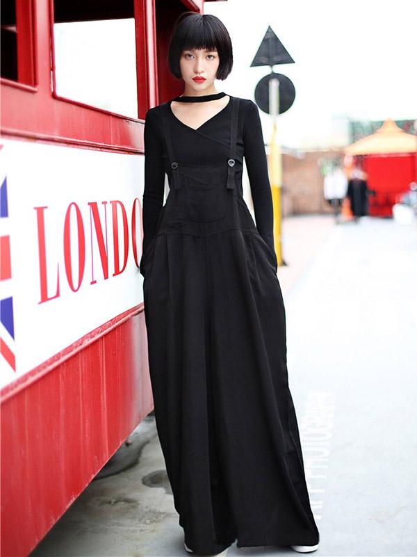 Black Loose Stylish Super Wide Leg Jumpsuits