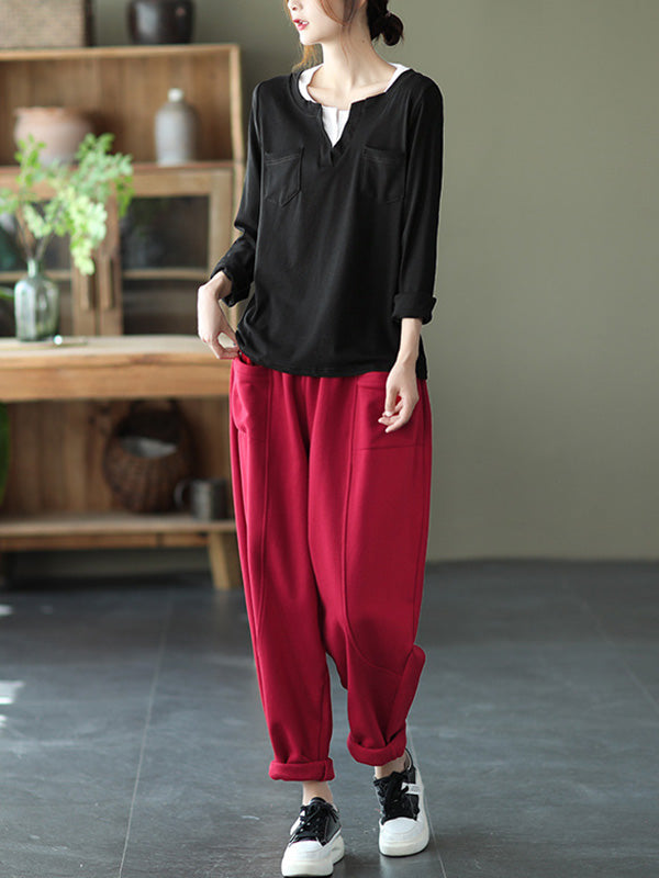 Simple Solid Color Empire Waisted Loose Harem Pants