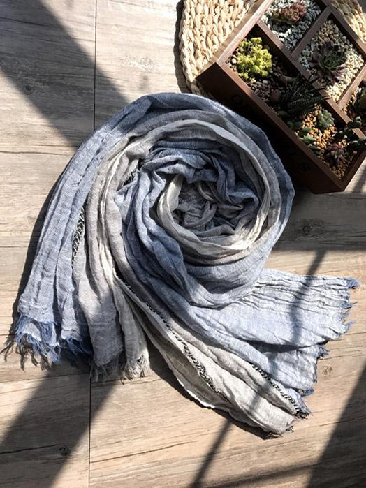 Ramie Cotton Split-joint Tasseled Scarf