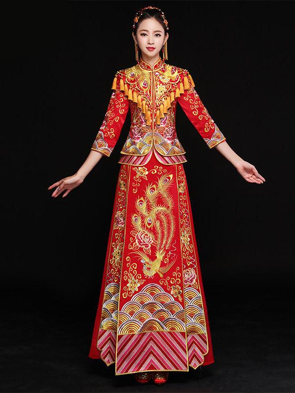 Phoenix Embroidered Tasseled Xiuhe Suit Toast Suit Wedding Dress