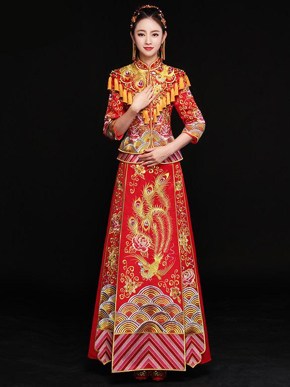 Phoenix Embroidered Tasseled Xiuhe Suit Toast Suit Wedding Dress