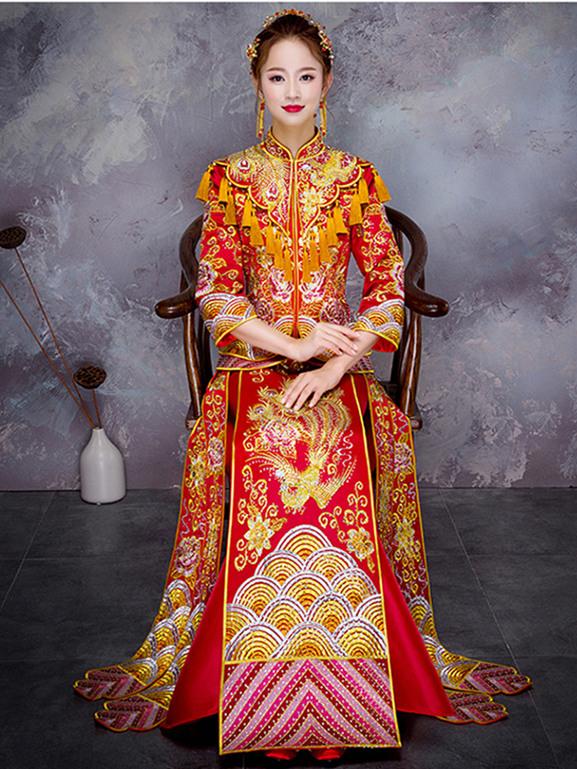 Phoenix Embroidered Tasseled Xiuhe Suit Toast Suit Wedding Dress