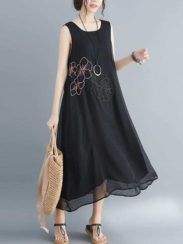 Loose Embroidered Sleeveless Dress