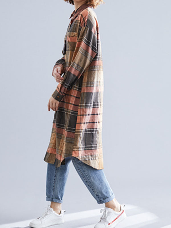 LOOSE LAPEL PLAID RETRO SHIRT