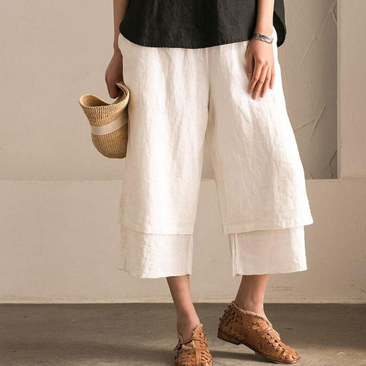 Irregular Cotton Women Linen Loose White Wide Leg Pants