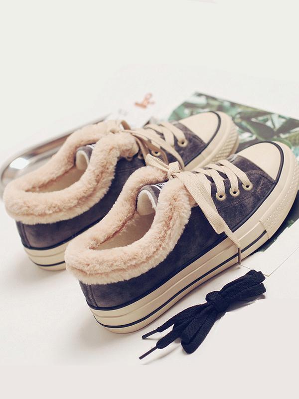 Female Artificial Fur Canvas Shoes Sneakers