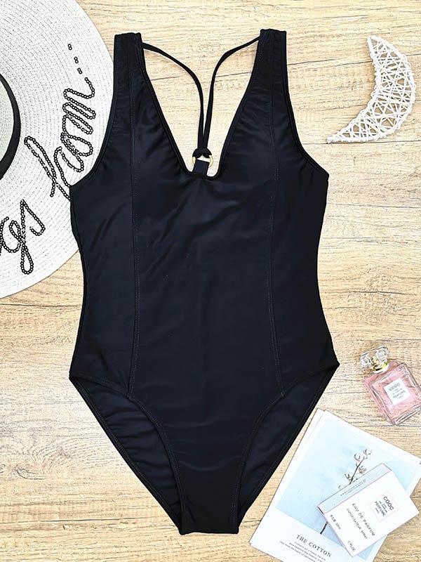 Solid Color One-Piece Swimsuit