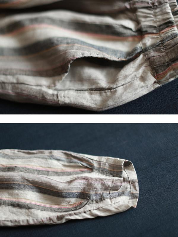 Cotton Linen Striped Casual Ankle-Length Harem Pants