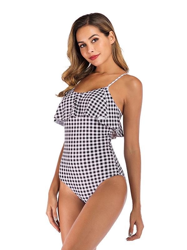 Ruffled Printed Plaid One-Piece Swimsuit