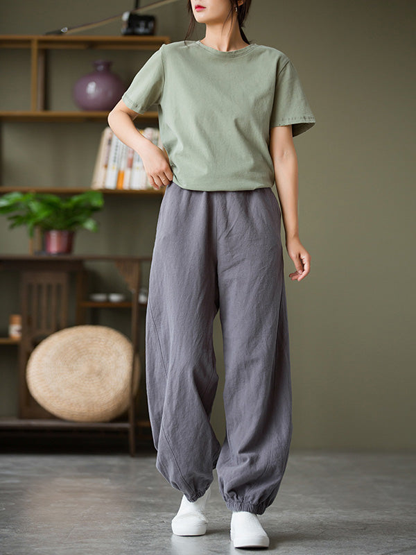 Simple Casual Loose Linen 7 Colors Color Pleated Elasticity Knickerbockers