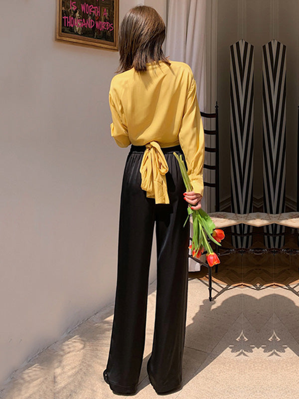 Casual 6 Colors Elasticity Drawstring Wide Legs Loose Pants